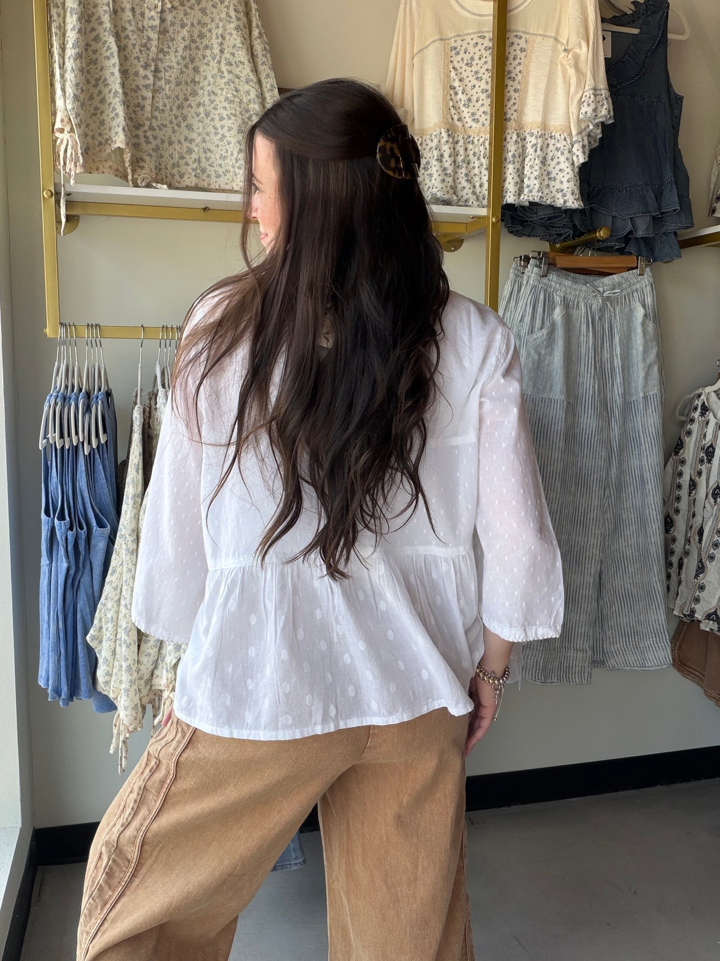White Textured Tiered Top