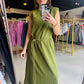 Gold Accent Belt Midi Dress