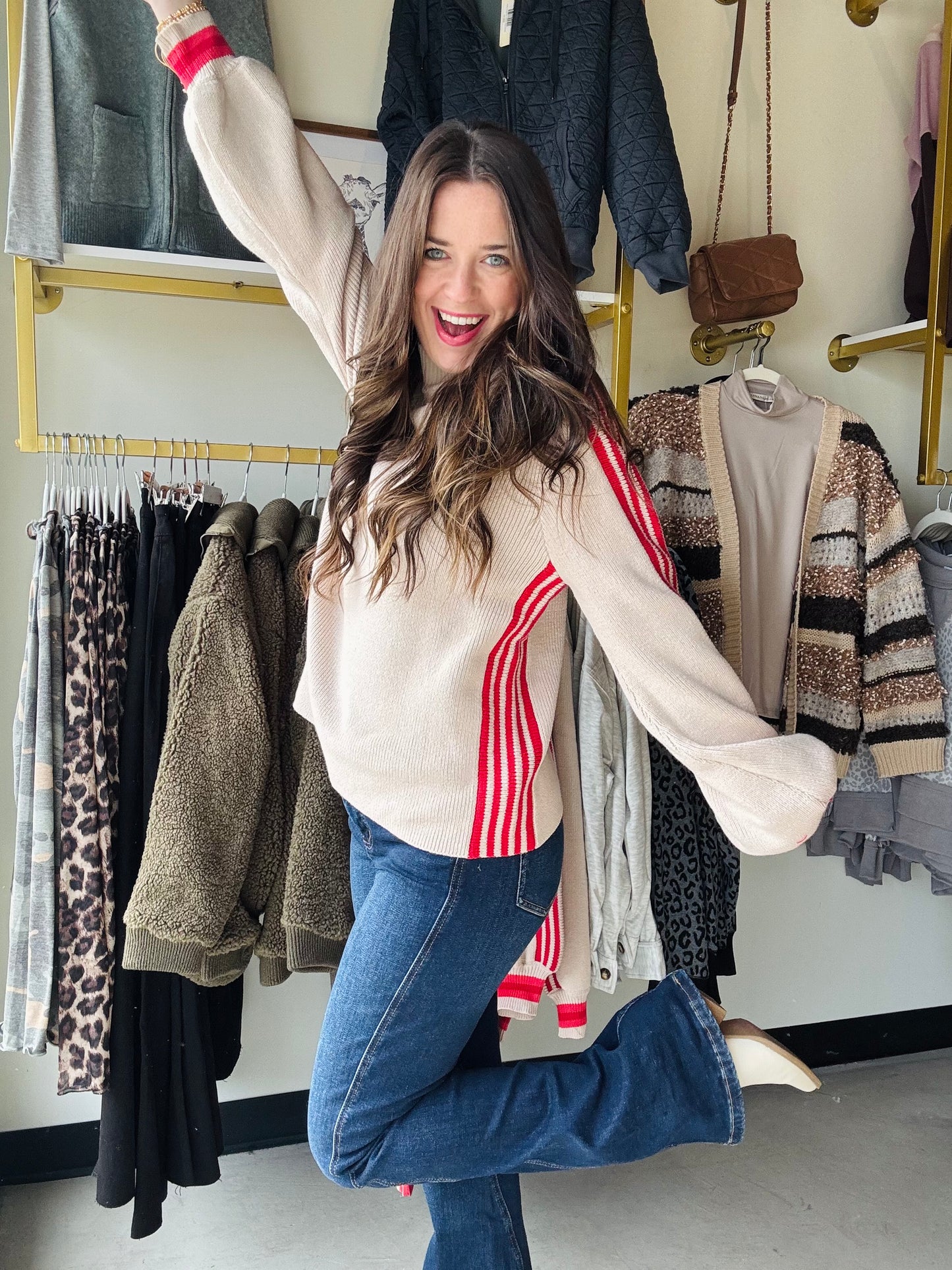 Red Accent Mock Neck Sweater