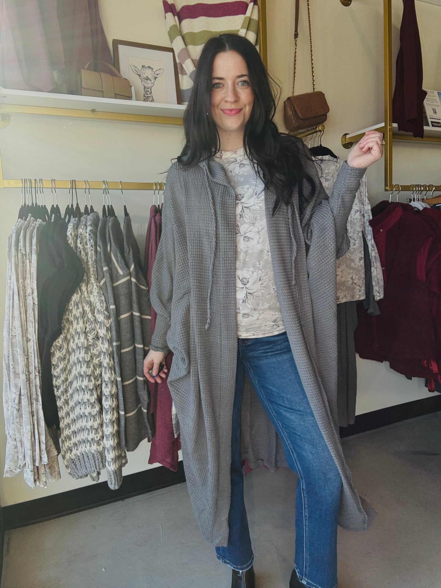 Charcoal Hooded Duster Cardi