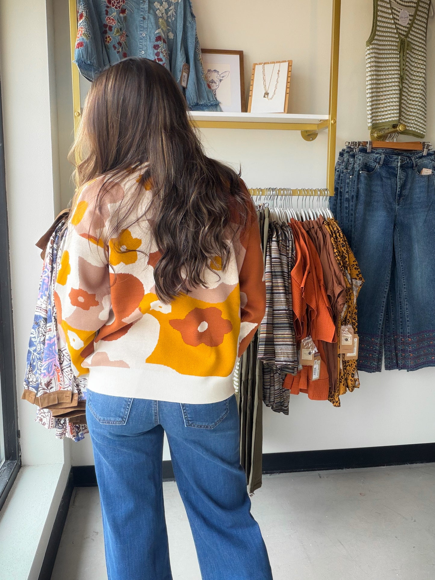 Floral Intarsia Crewneck Sweater