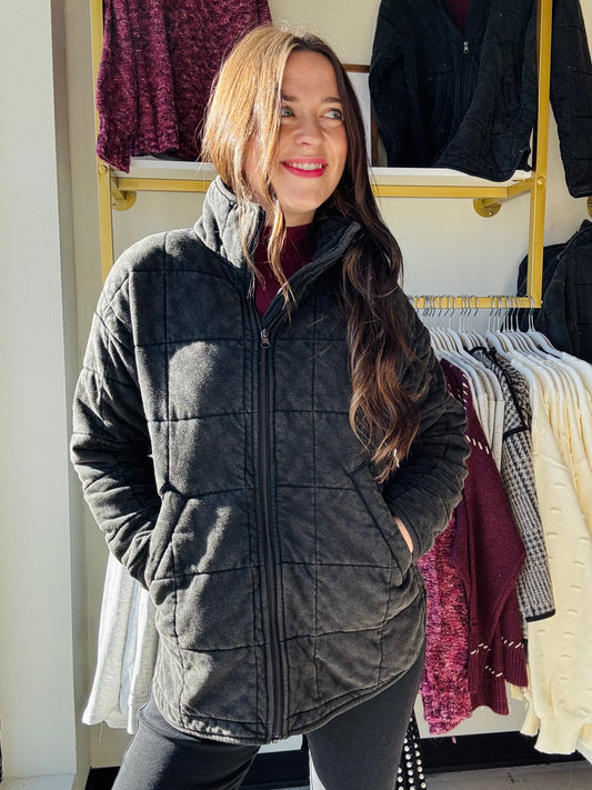 Charcoal Quilted Zip Up Jacket