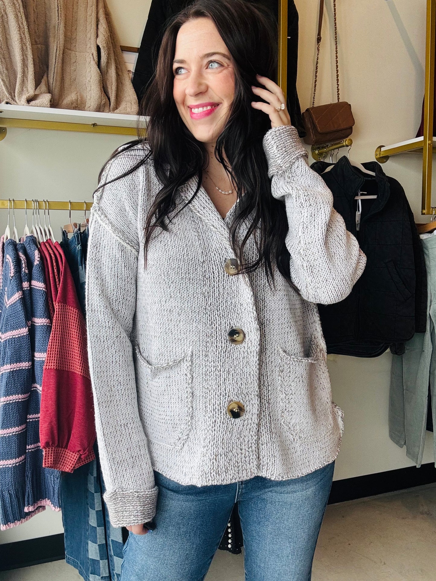 Heather Grey Reverse Seam Cardigan