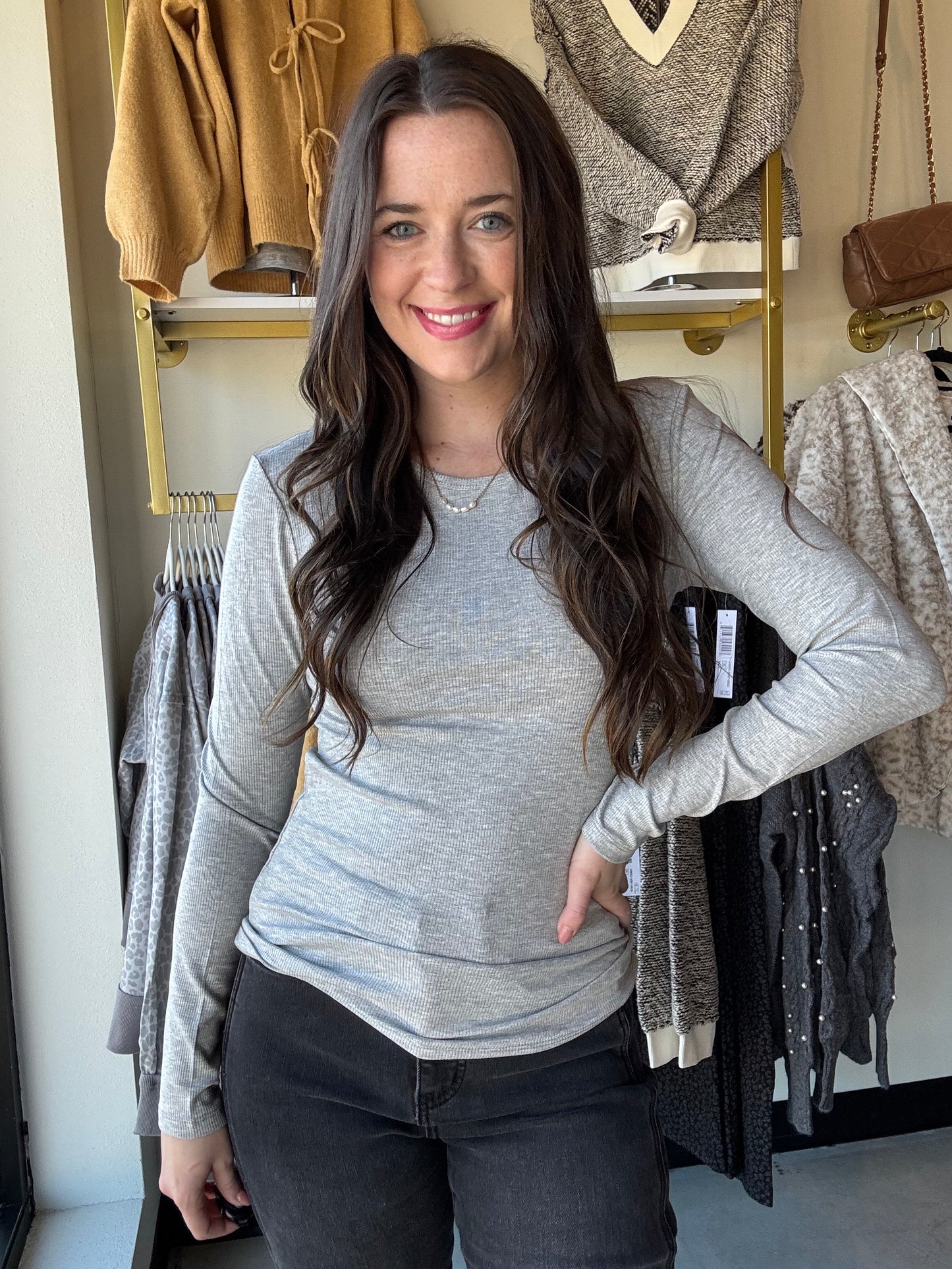 Heather Grey Viscose Long Sleeve