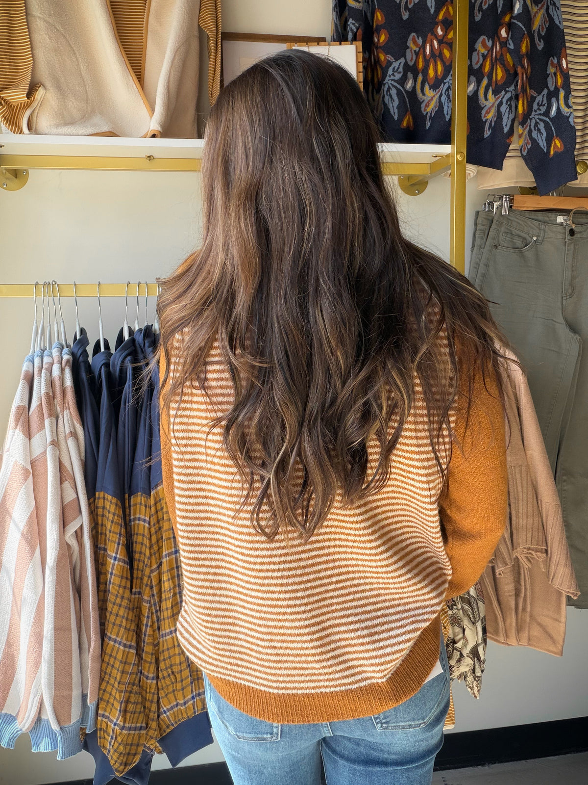 Camel Stripe Raglan Sleeve Sweater