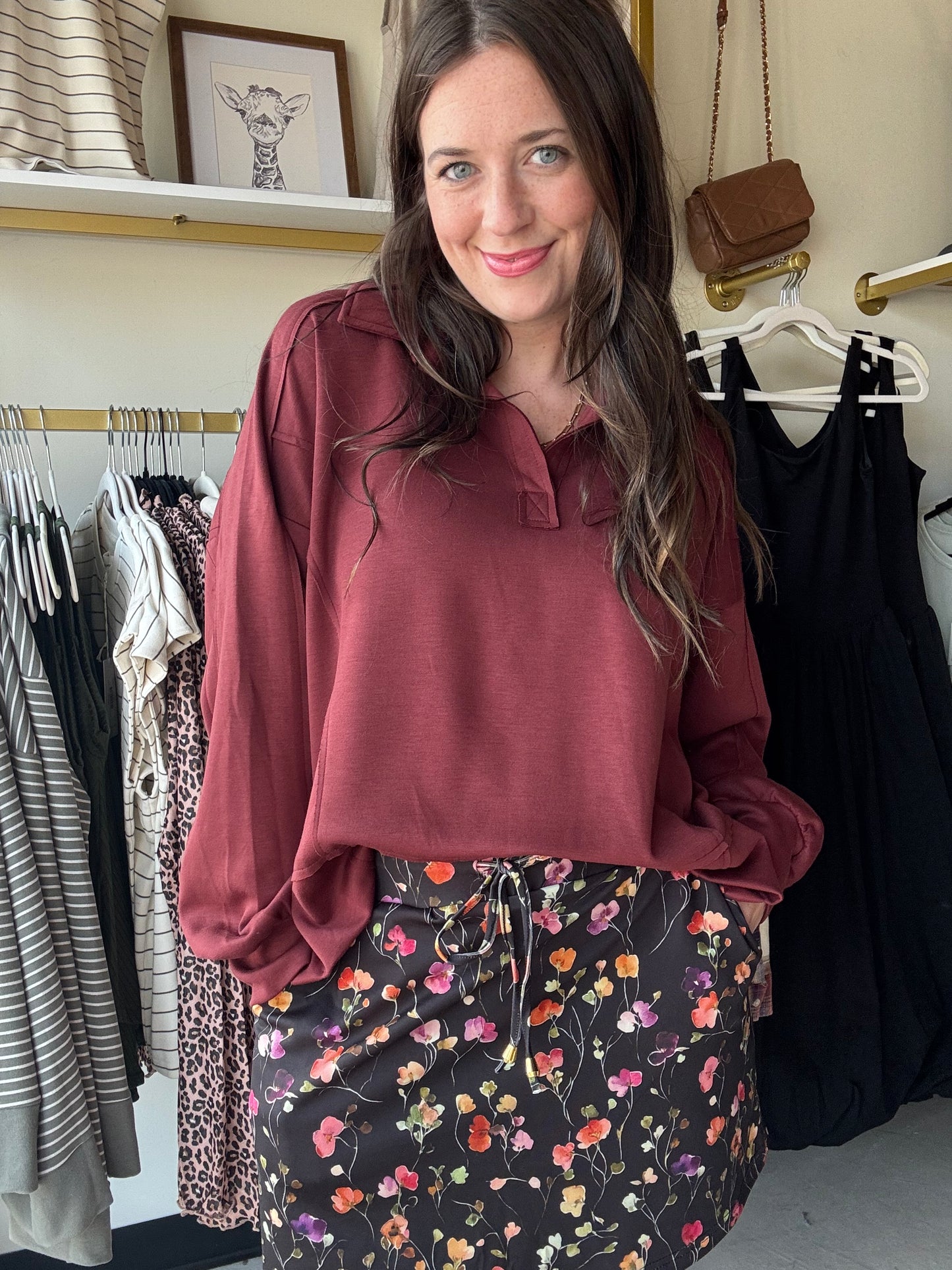 Mahogany Luxe Polo Sweatshirt