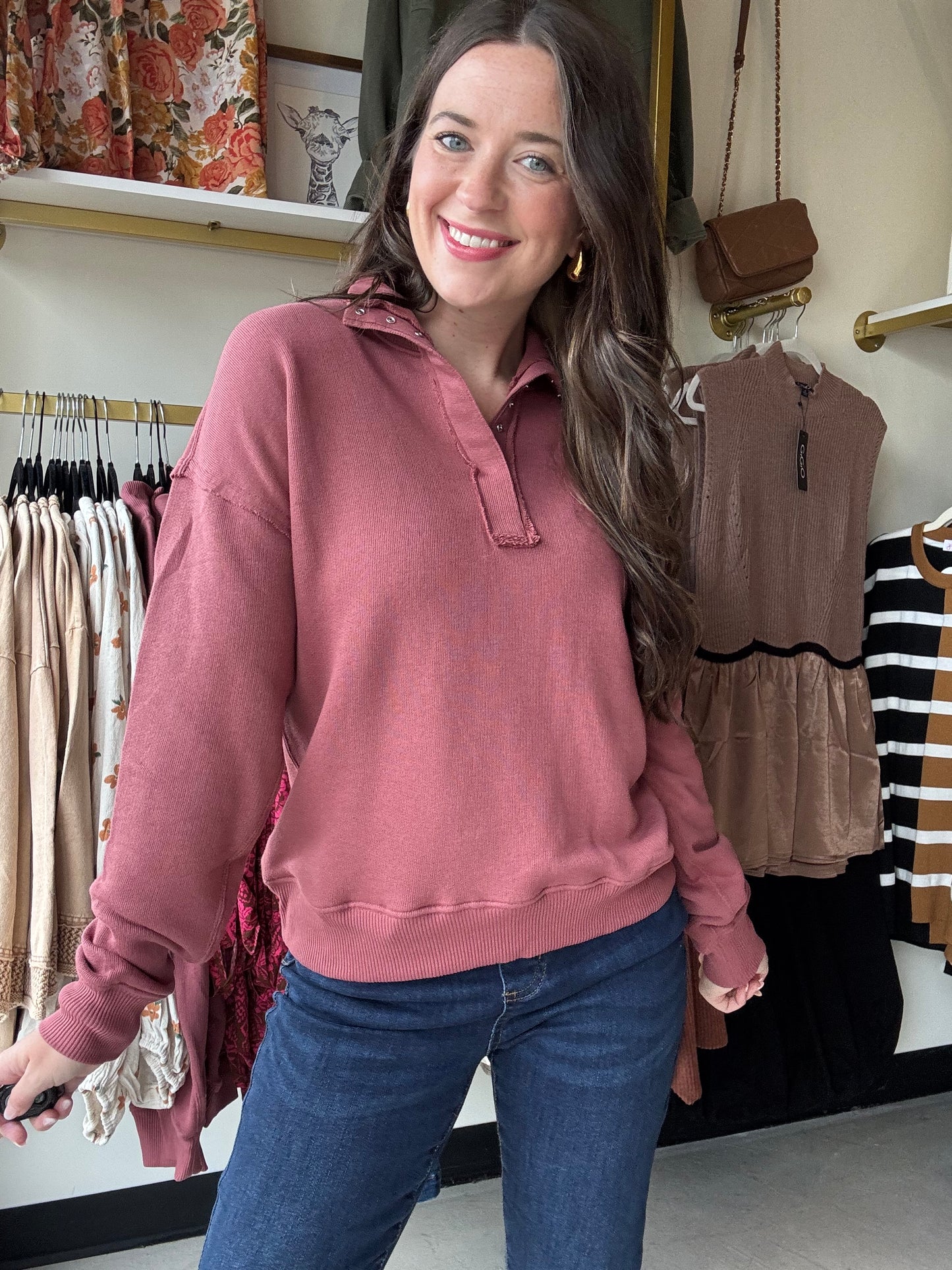 Marsala Snap Pullover
