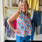 Blue Floral Split Neck Tank