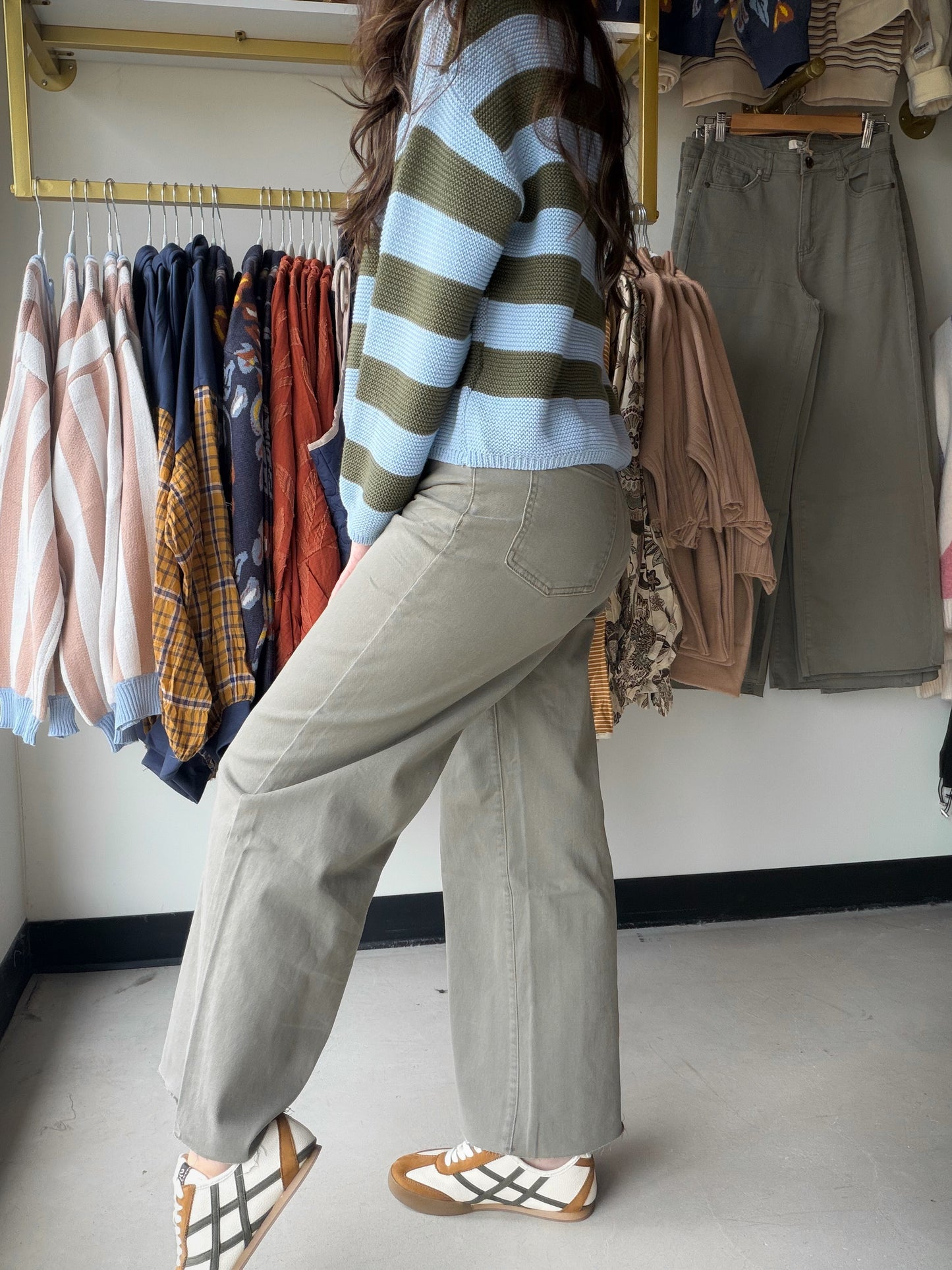 Ash Olive Twill Wide Leg Pants