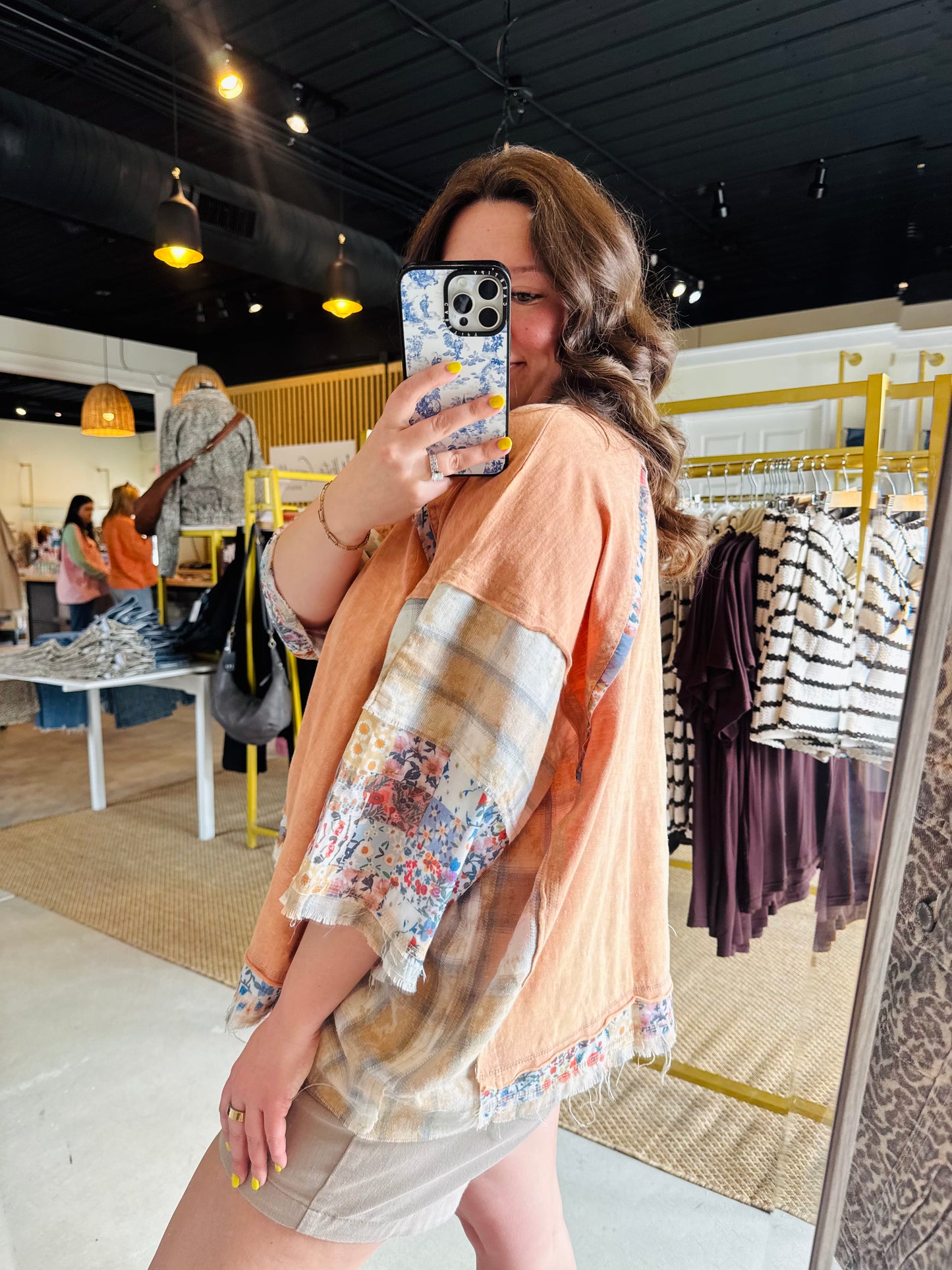 Peach Multi Print Oversized Top