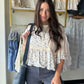 Dainty Floral Peplum Ribbed Top
