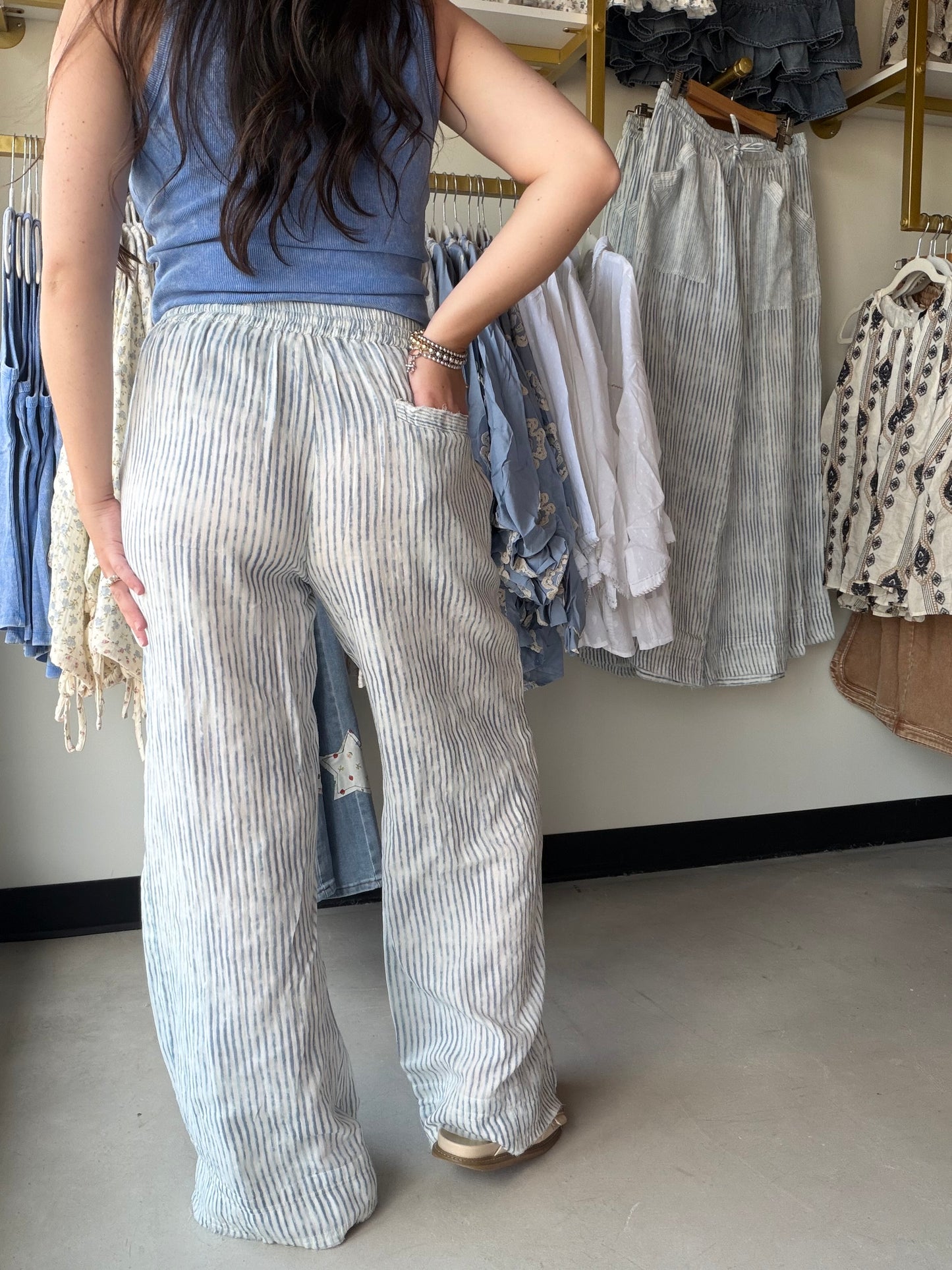 Blue Stripe Relaxed Woven Pants