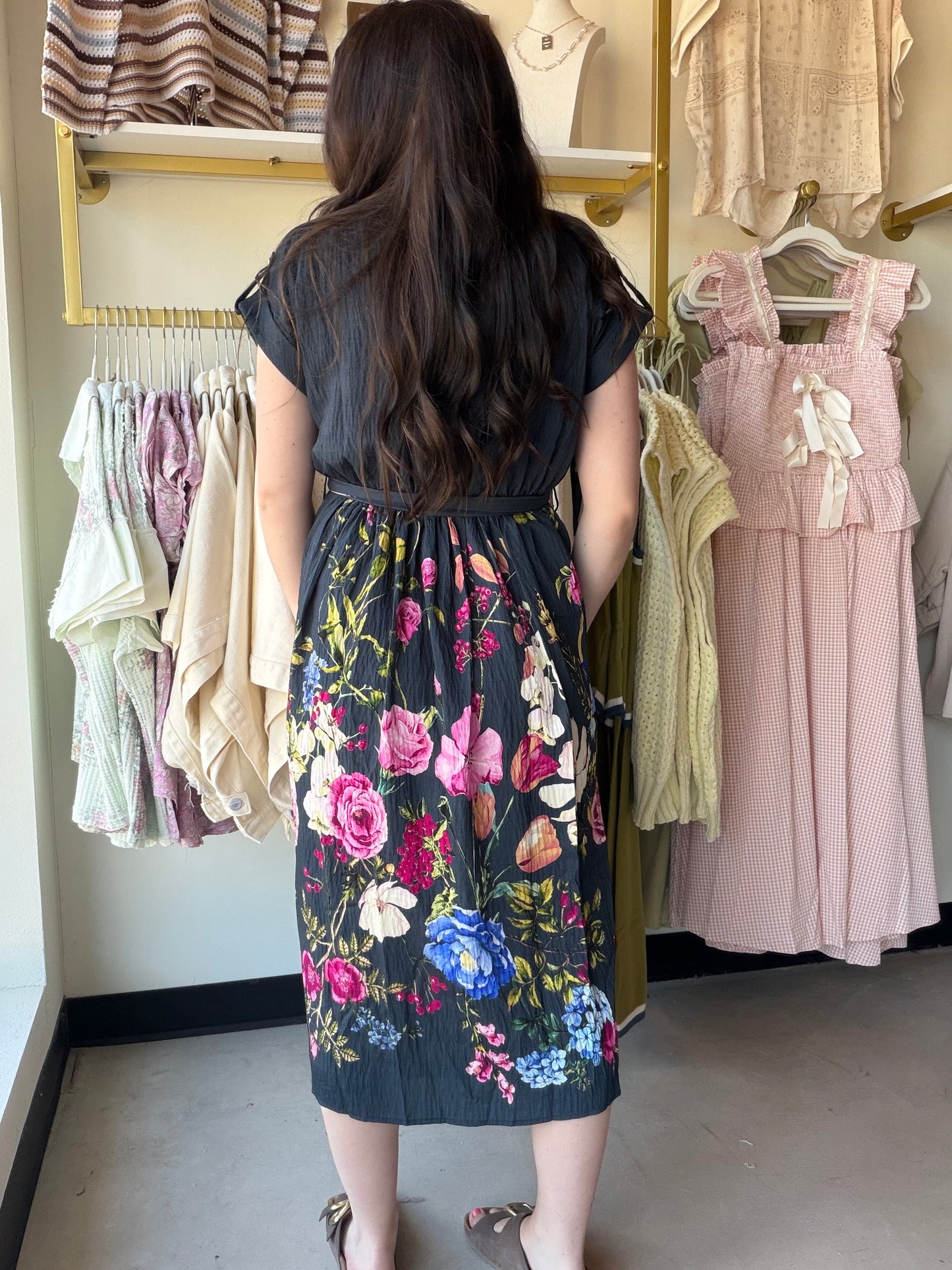 Navy Mix Floral Tie Waist Dress