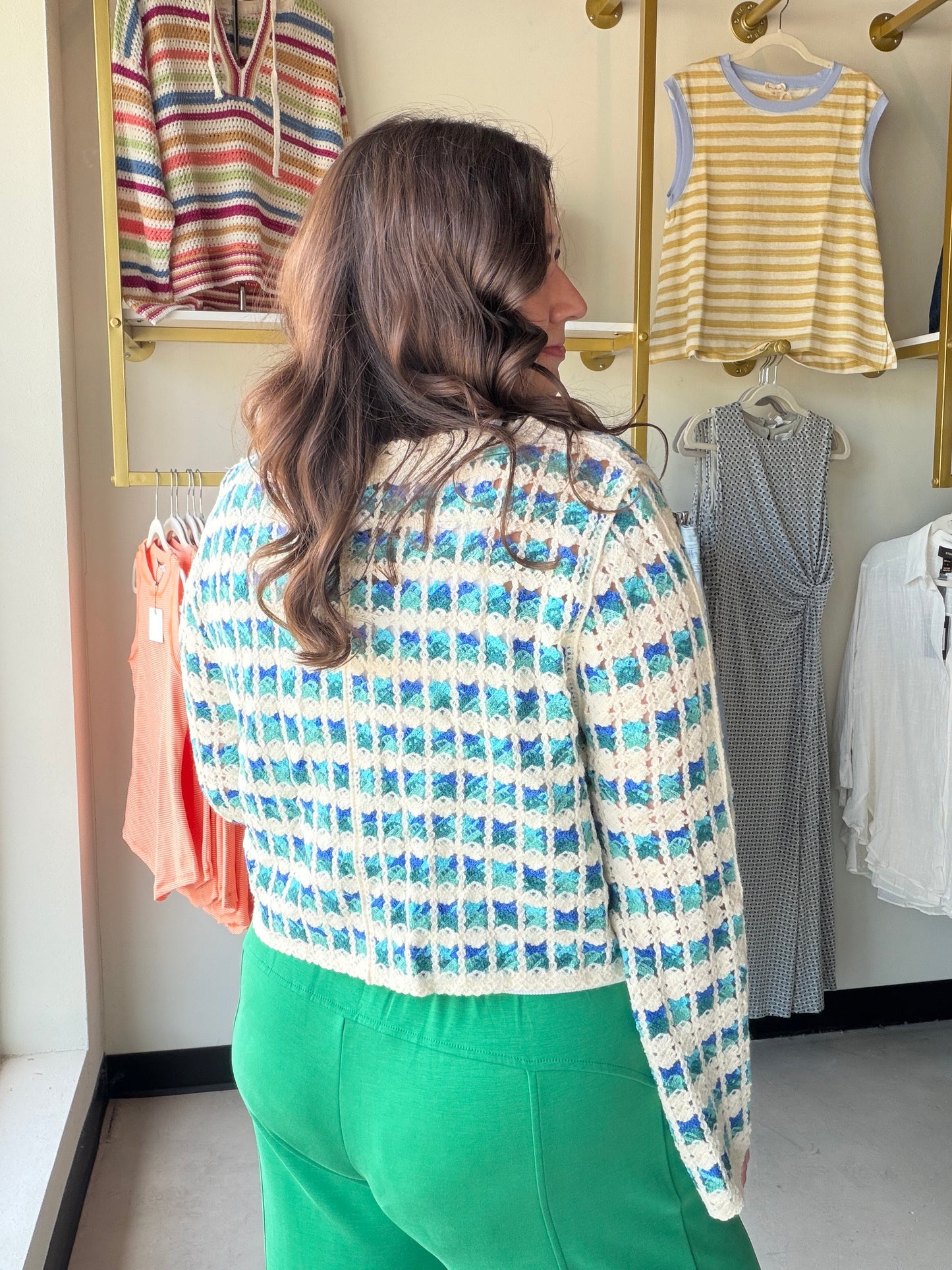 Blue Scalloped Crochet Cardigan