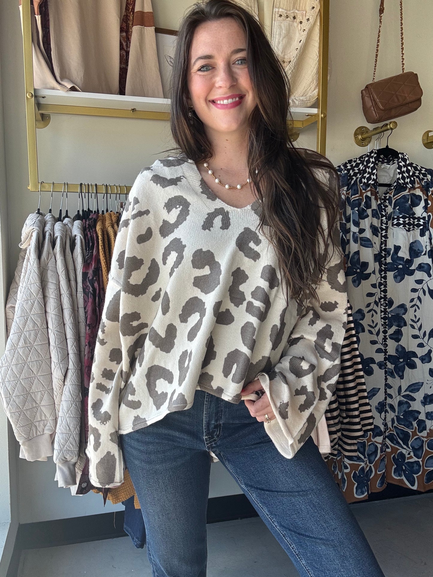 Beige Leopard Sweater Hoodie