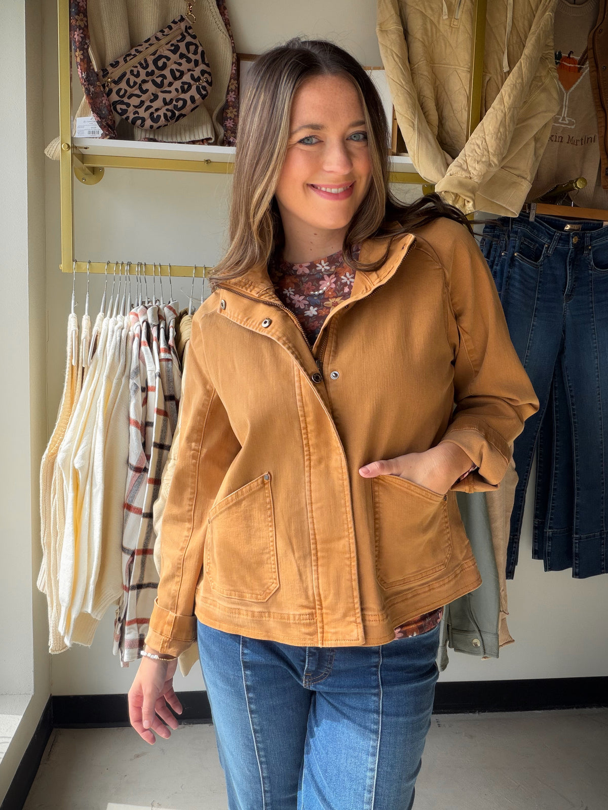 Brown Zip Front Raglan Sleeve Jacket