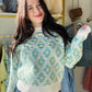 Teal Lemon Diamond Knit Sweater