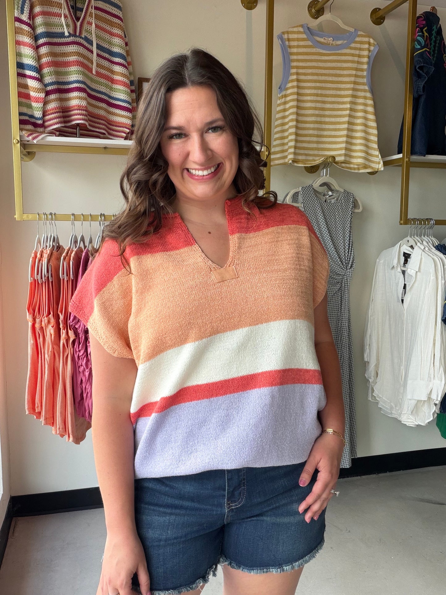 Coral & Lilac Sleeveless Block Sweater