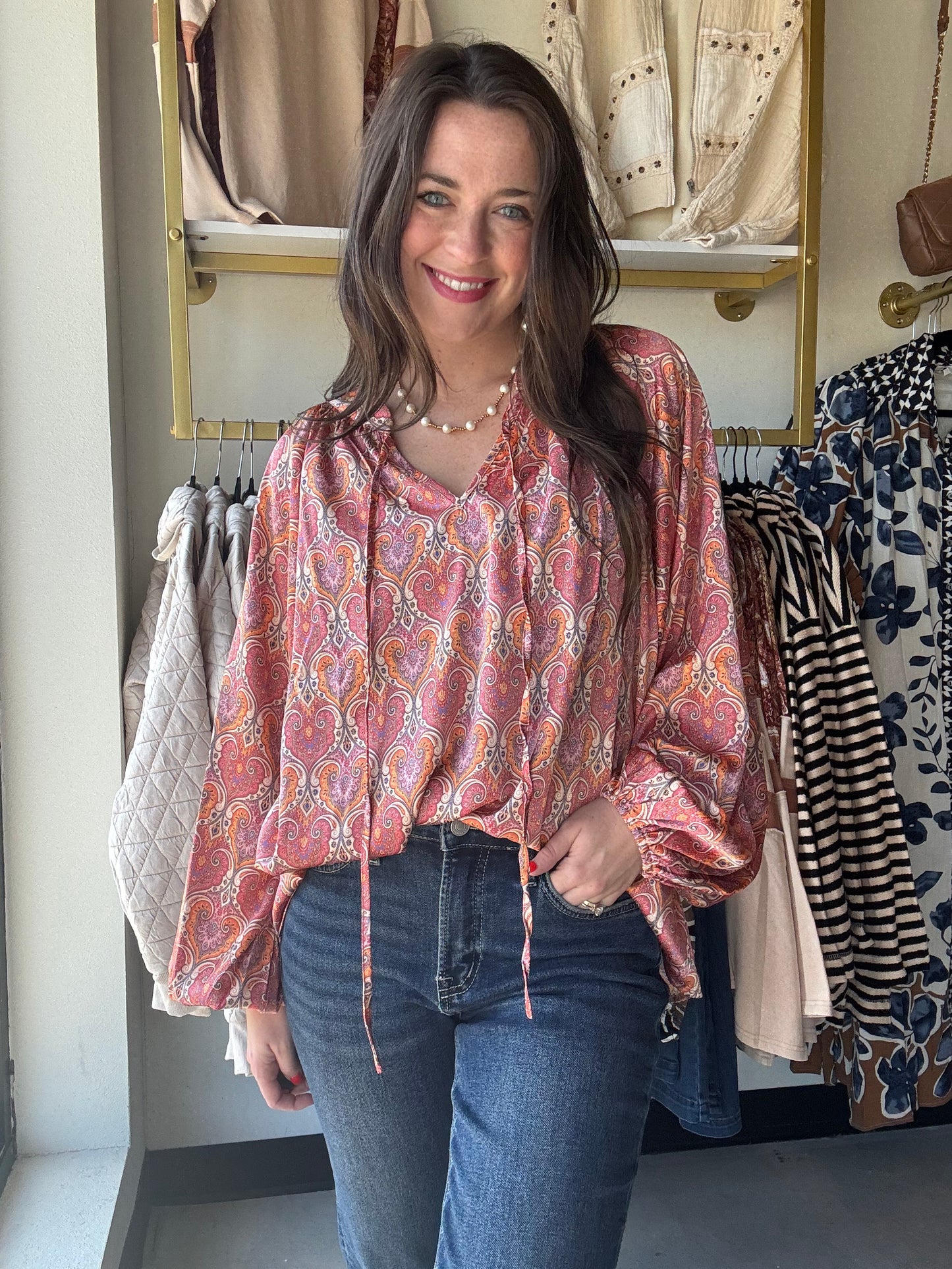 Balloon Sleeve Silky Blouse