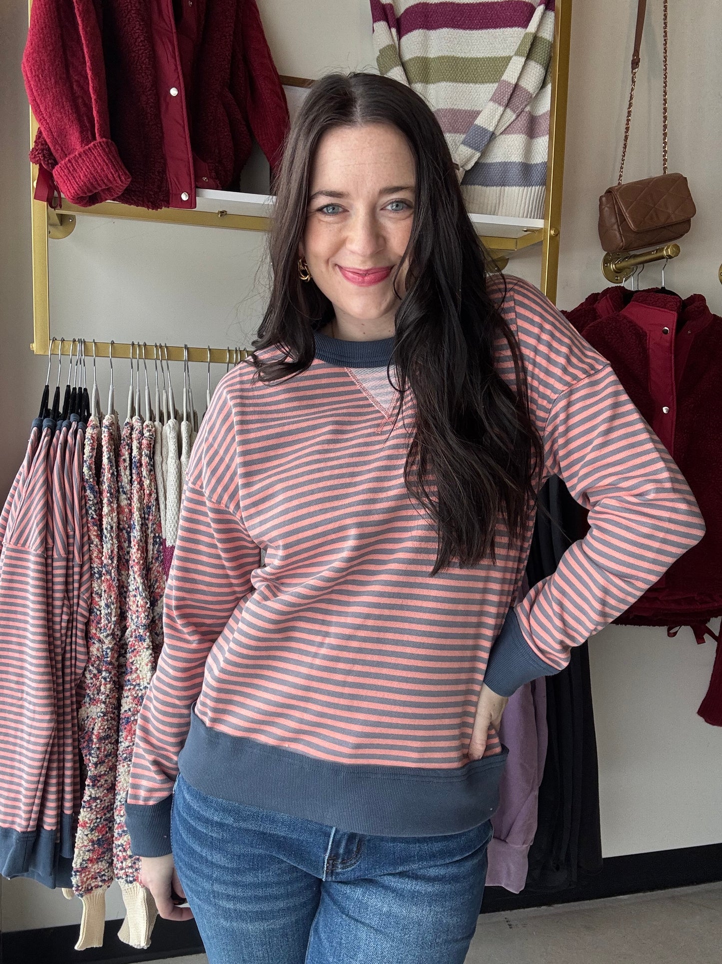 Pink & Denim Stripe Pullover
