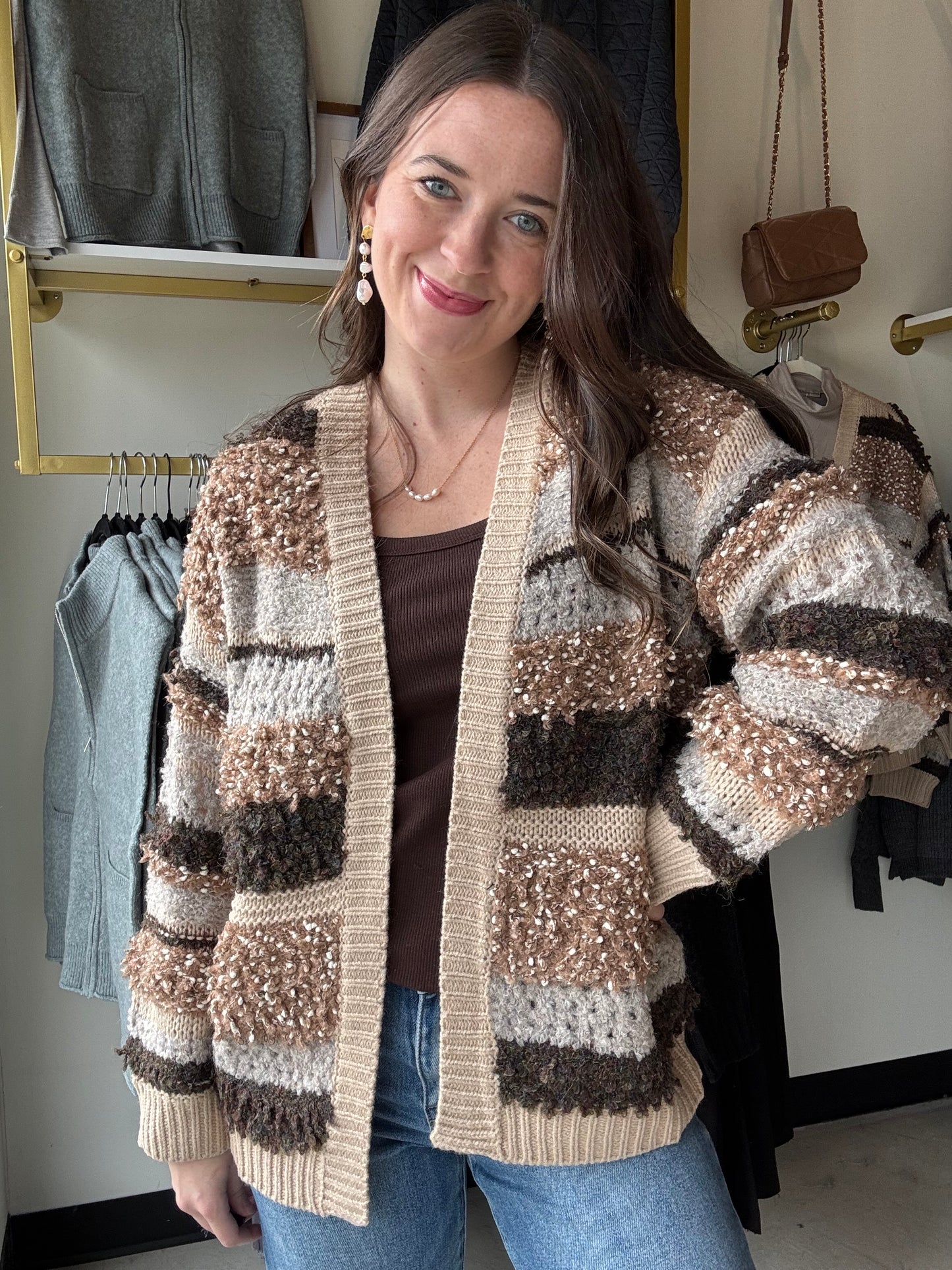 Taupe Textured Stripe Cardigan