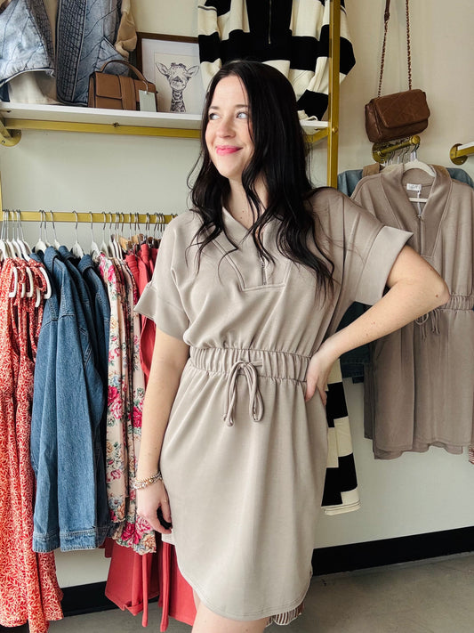 Taupe Collared Cinch Dress