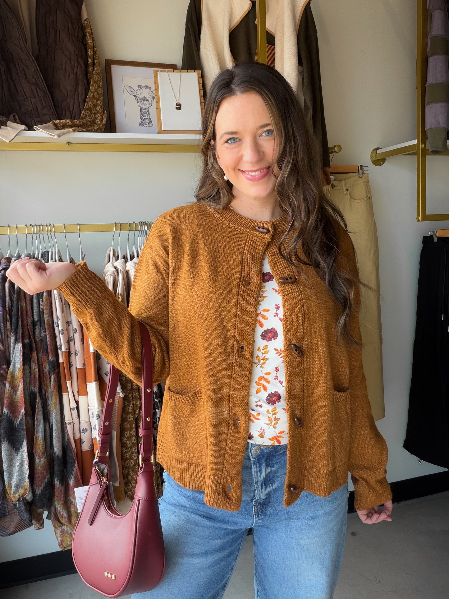 Camel Rib Accent Button Up Cardigan