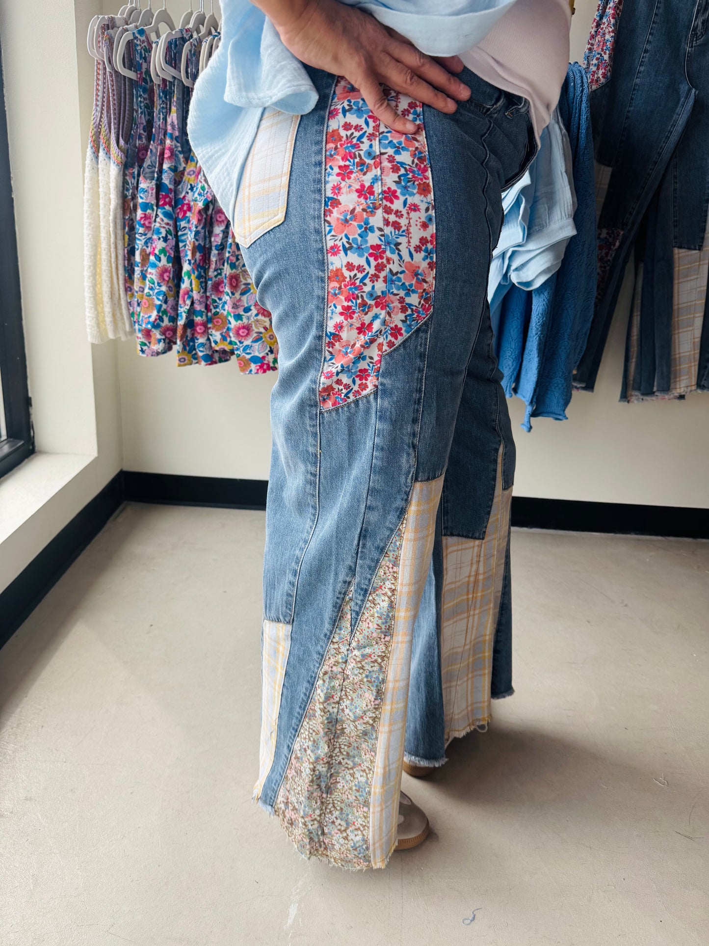 Patchwork Detail Wide Leg Denim