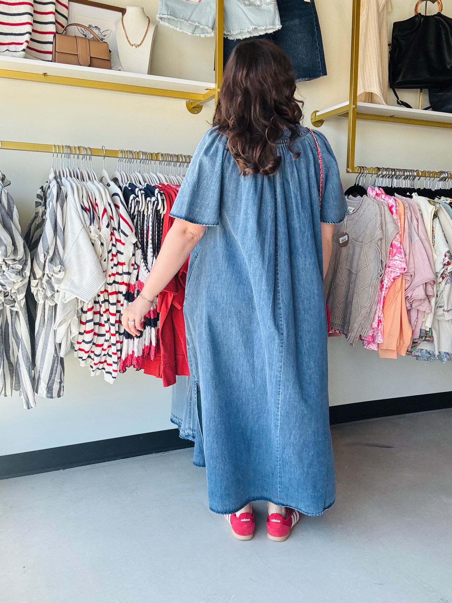 Dark Denim Wing Sleeve Dress