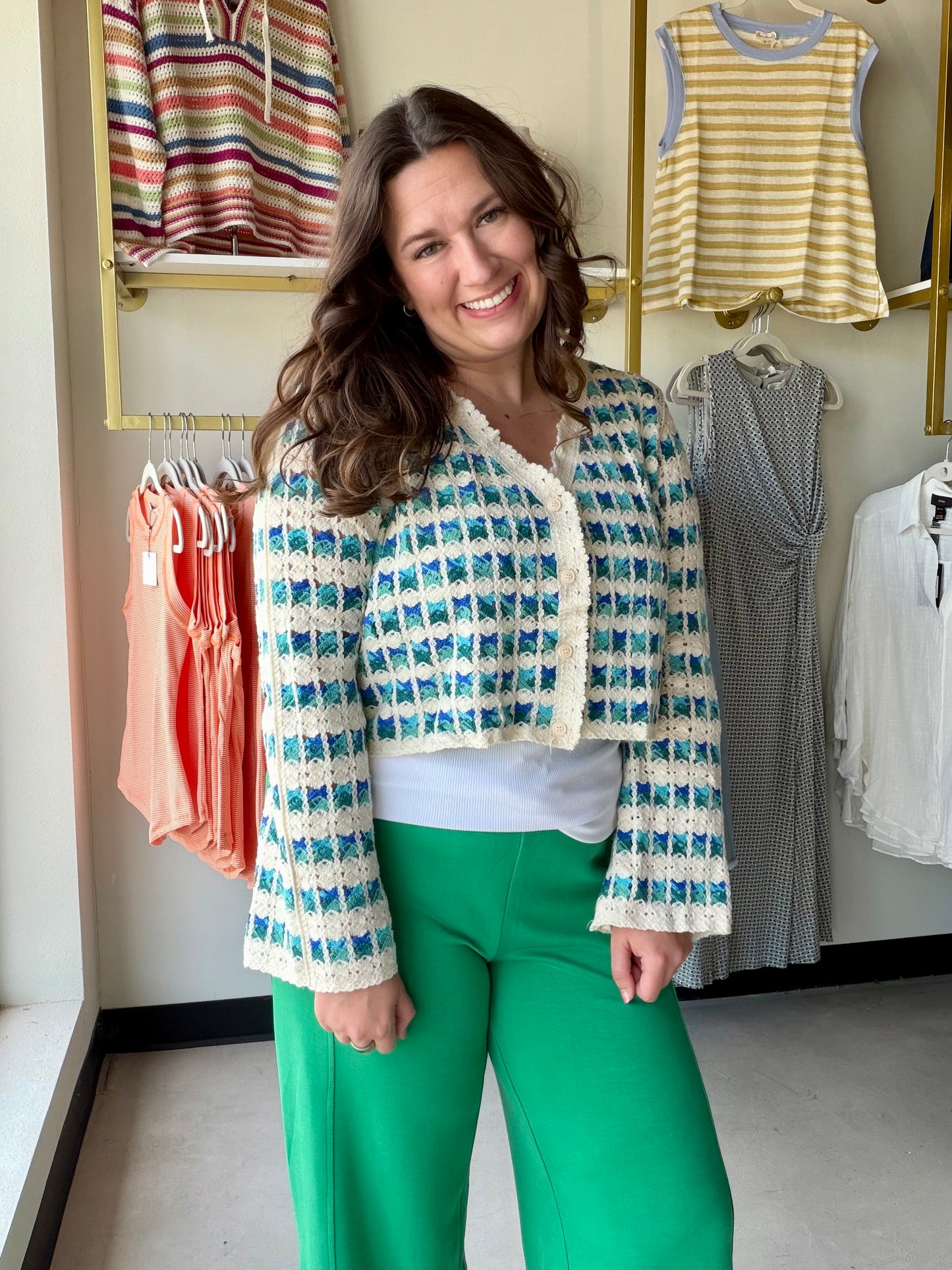 Blue Scalloped Crochet Cardigan