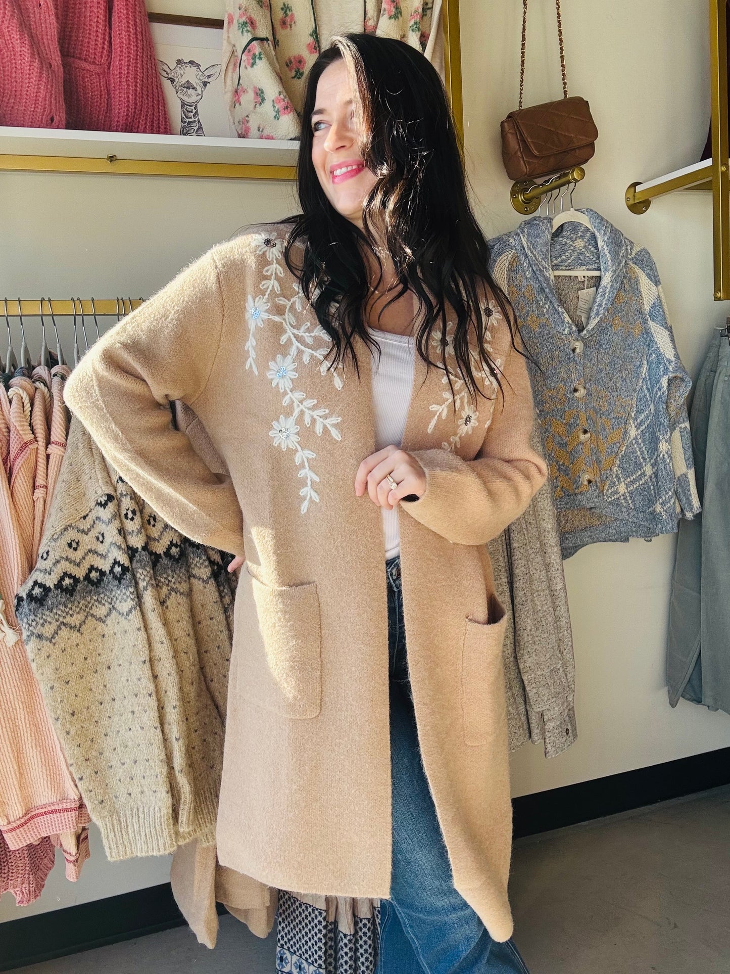 Floral Embellished Coatigan