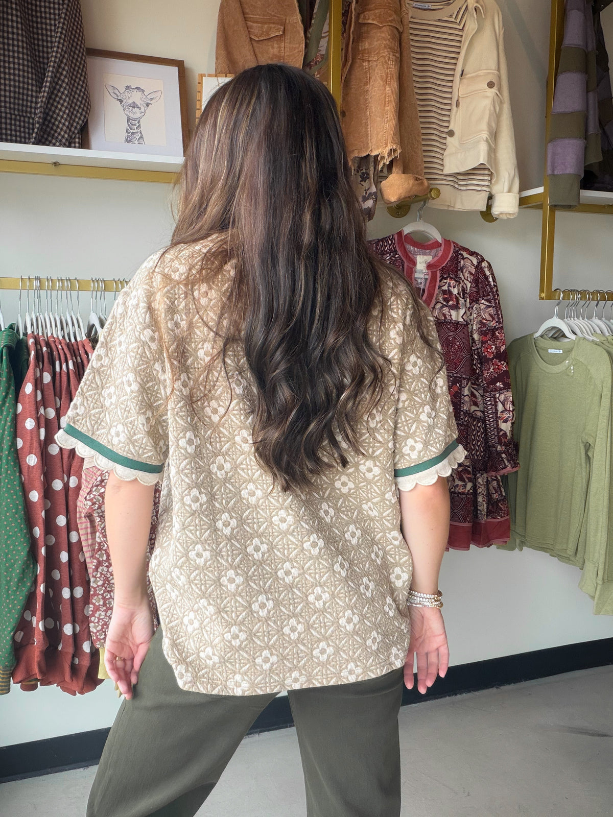 Jacquard Pleat Detail Short Sleeve Top