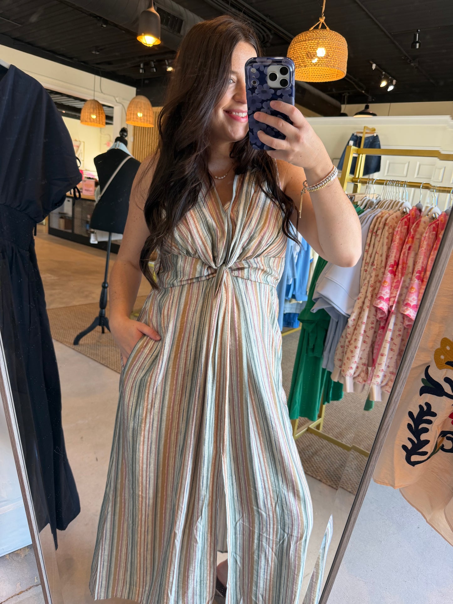 Multi Stripe Front Twist Dress