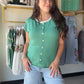Green Button Short Sleeve Sweater