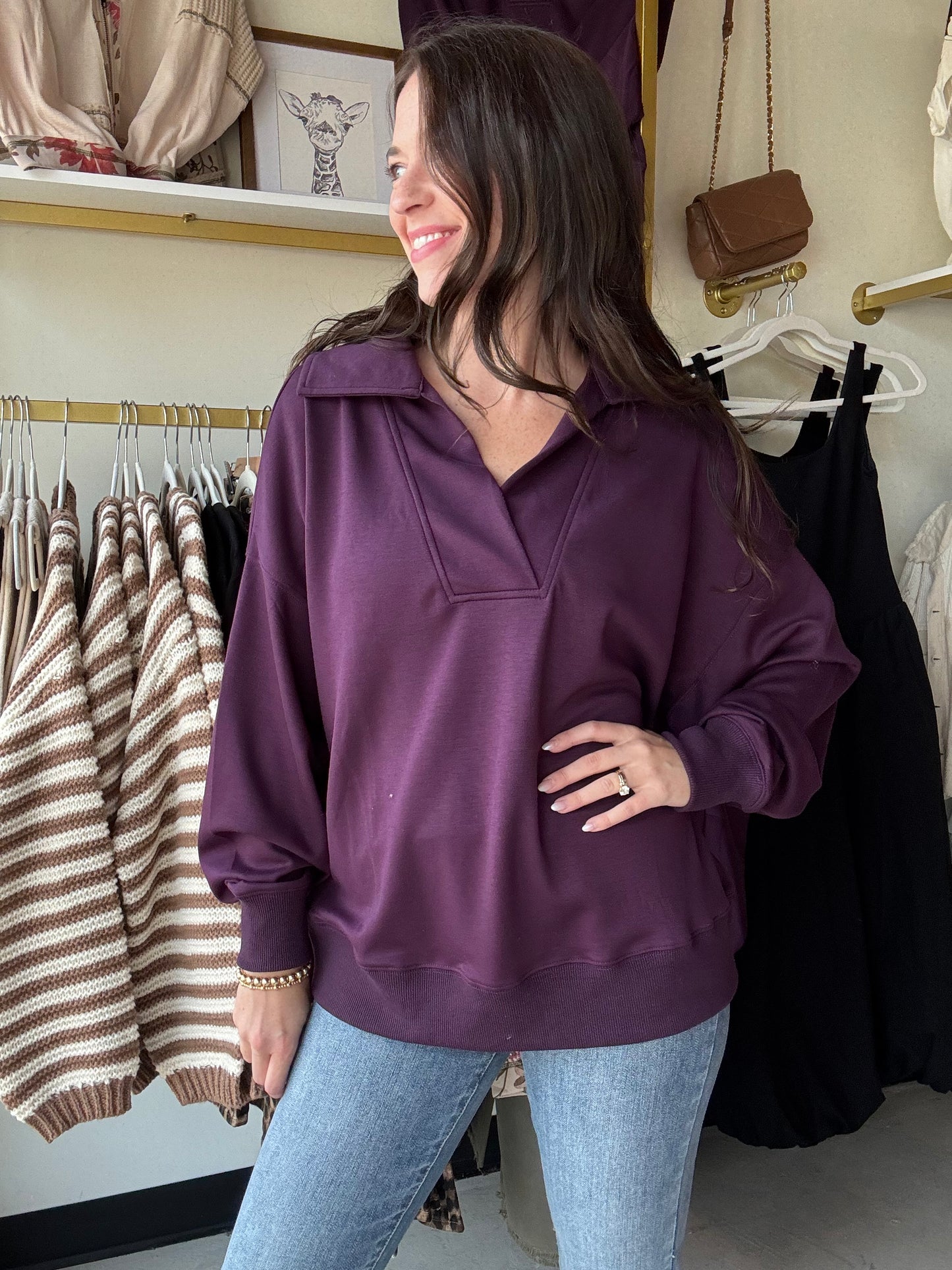 Plum Luxe Polo Sweatshirt