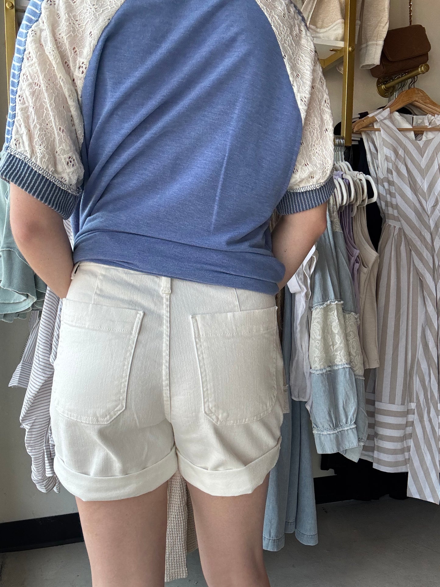 White Cuffed Denim Shorts -Judy Blue