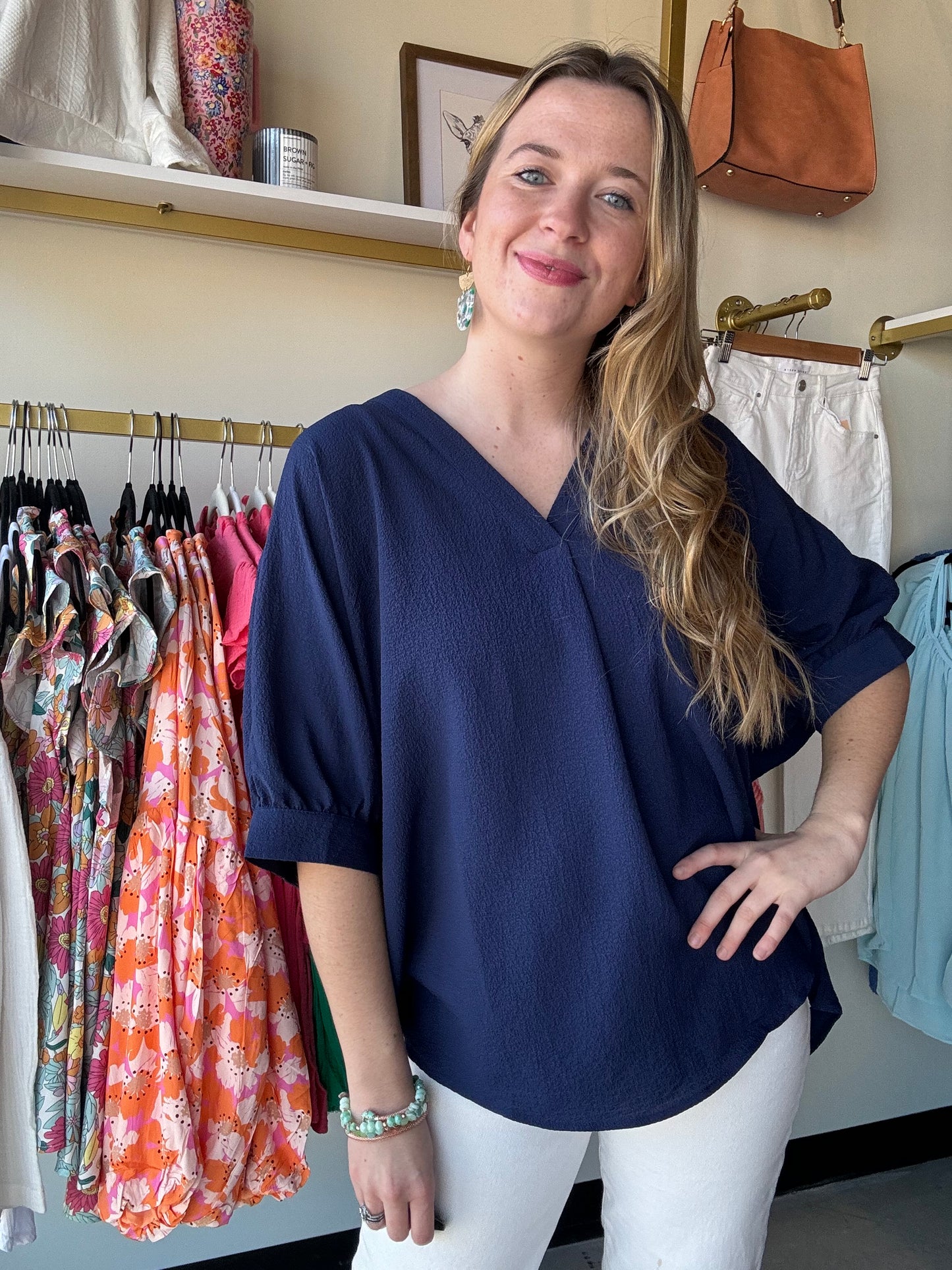 Navy Bubble Sleeve Tunic