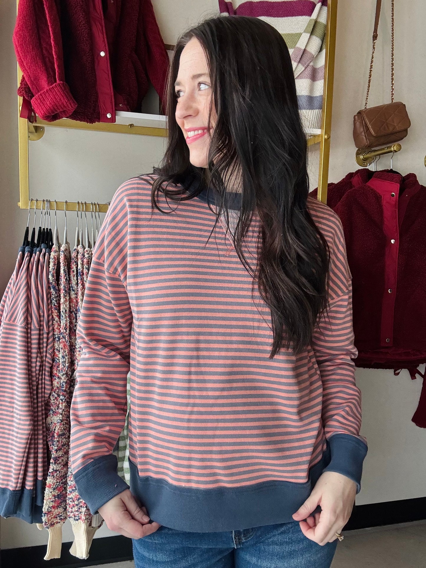 Pink & Denim Stripe Pullover