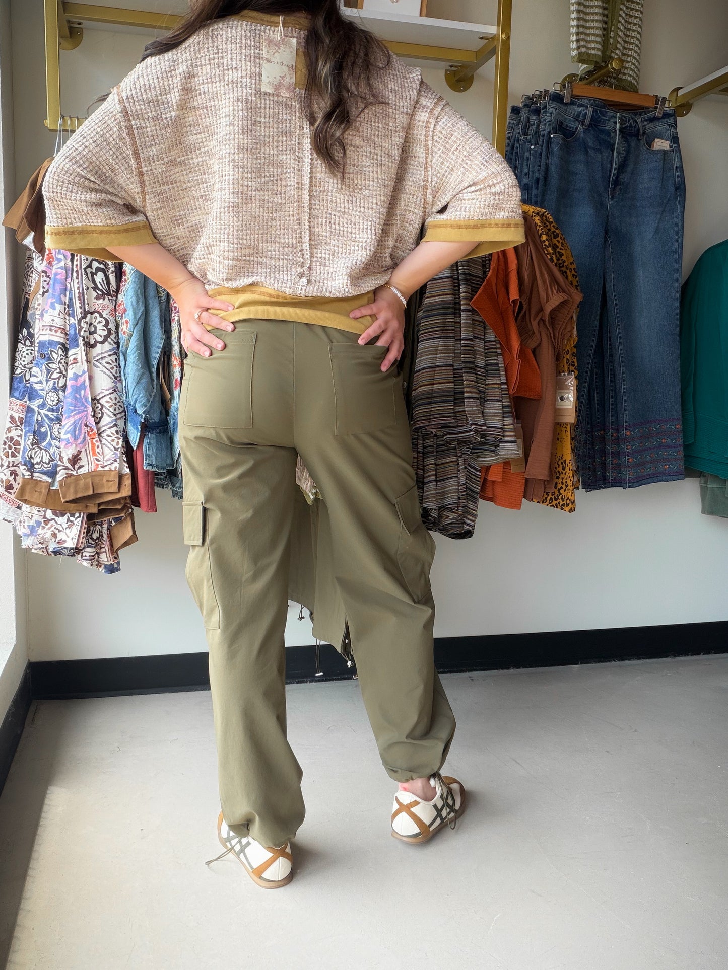Olive Cargo Drawstring Pants