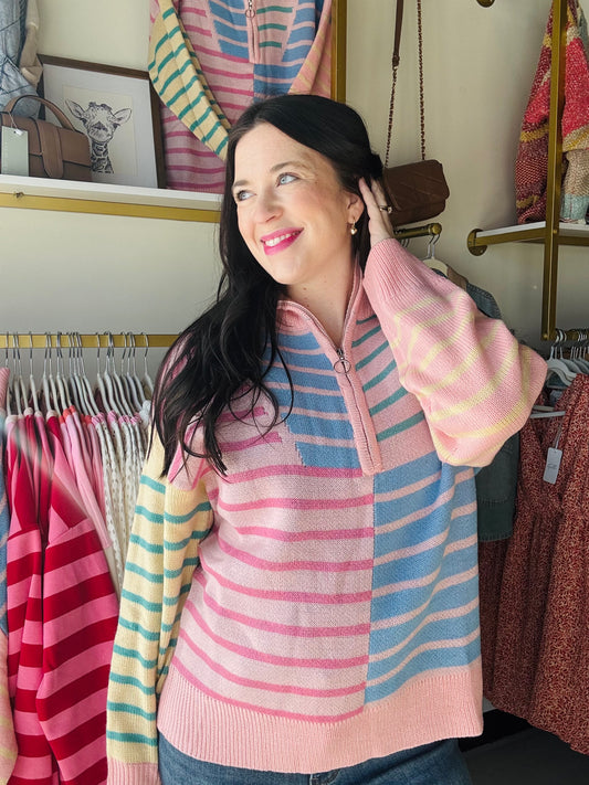 Blush Color Block Knit Sweater