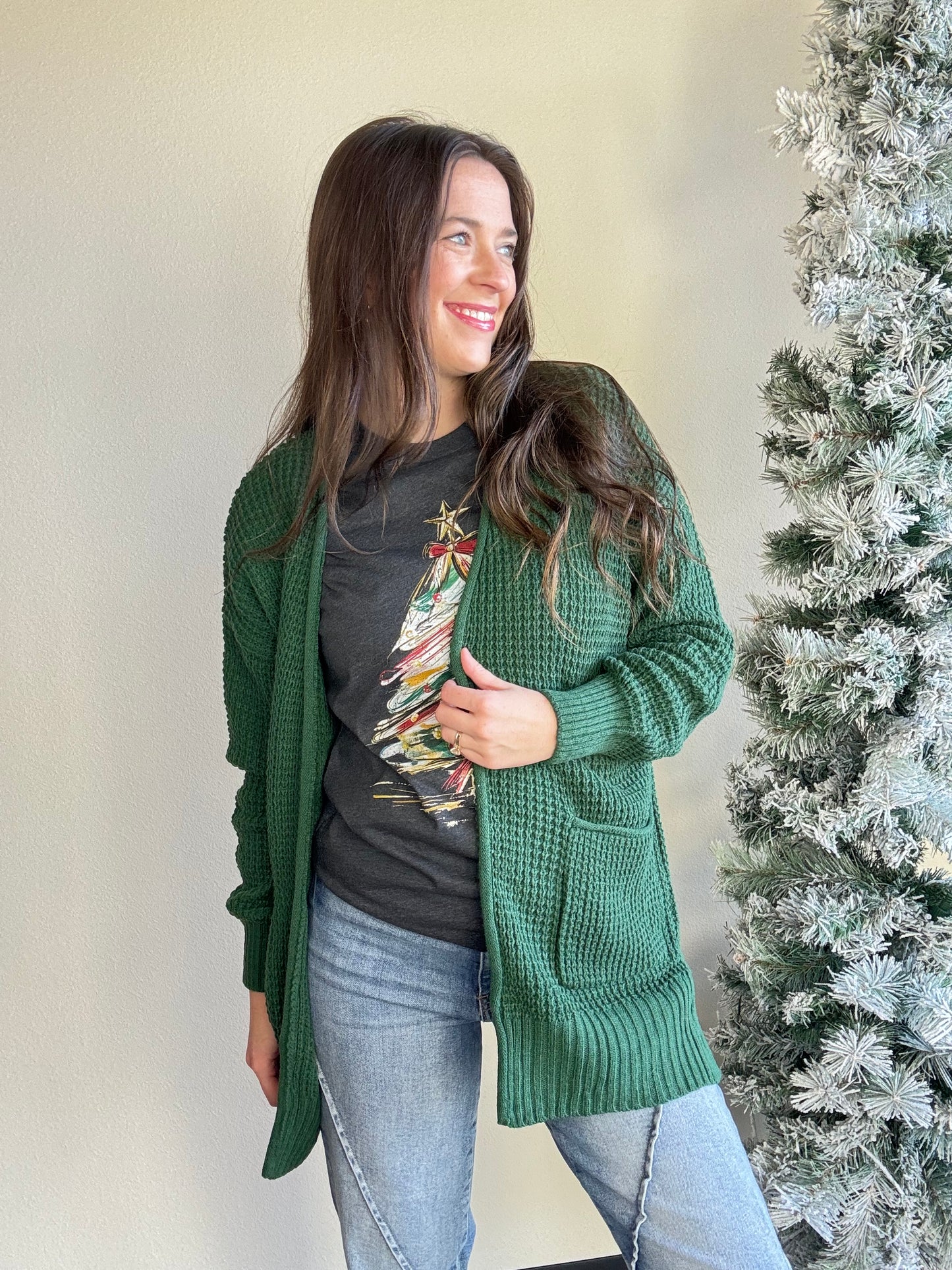 Dark Green Waffle Cardigan