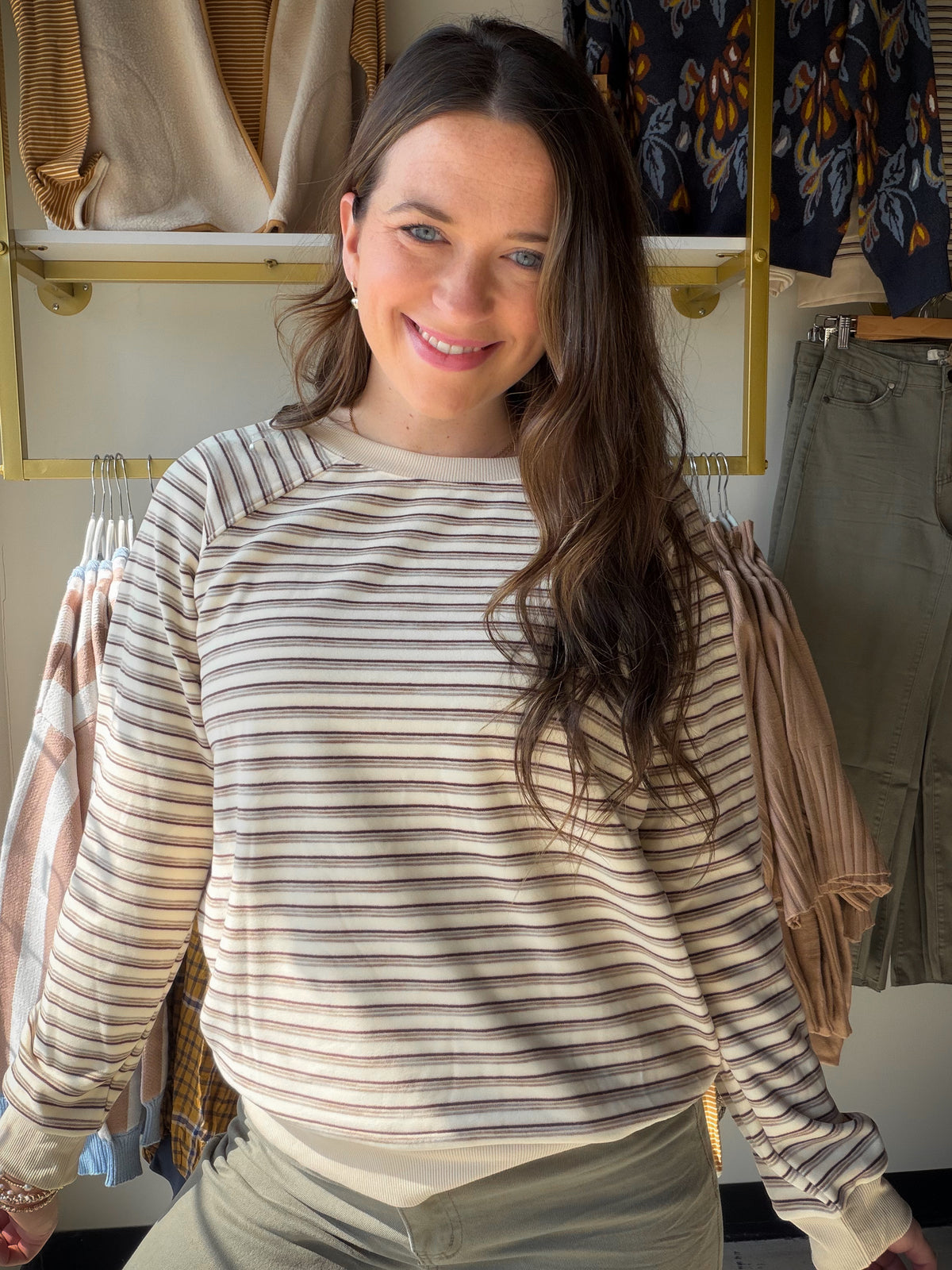 Ivory Micro Stripe Brushed Top