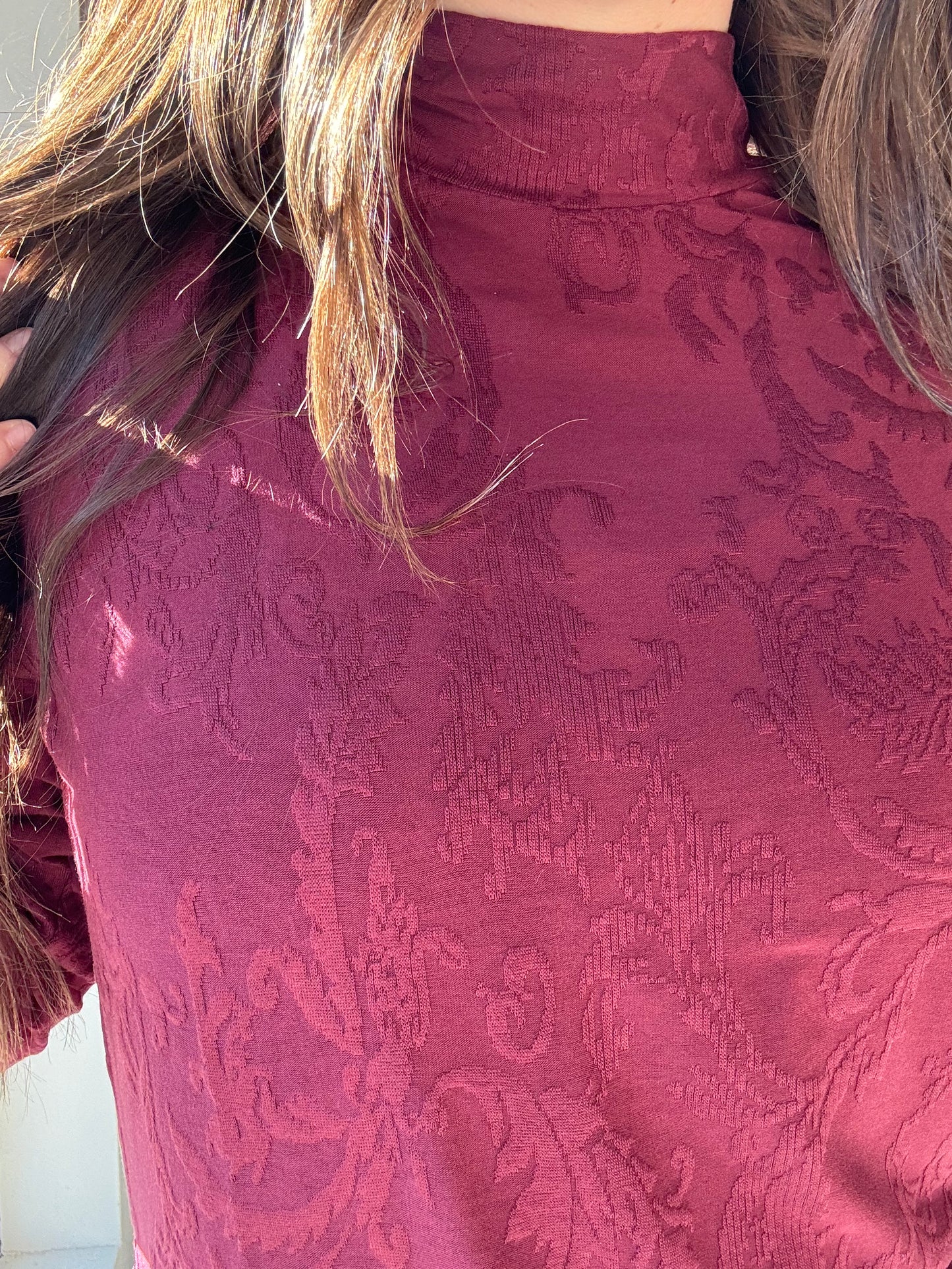 Wine Jacquard Knit Long Sleeve