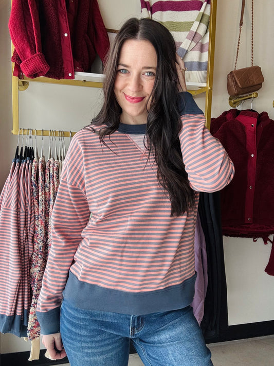 Pink & Denim Stripe Pullover