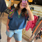 Chambray Vibrant Sleeve Dolman Top