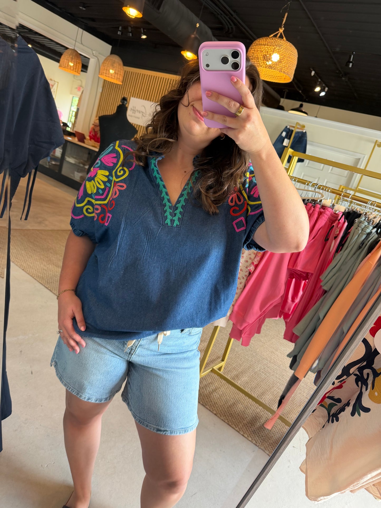 Chambray Vibrant Sleeve Dolman Top