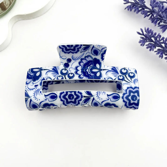Blue & White Porcelain Hair Claw Clip