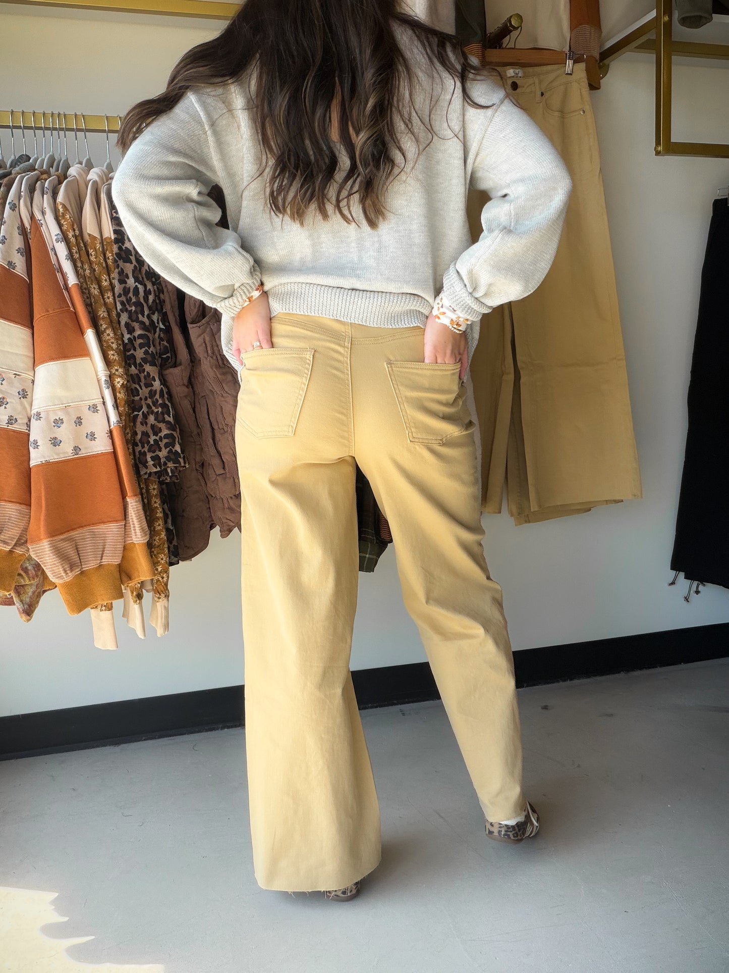 Latte Twill Wide Leg Pants