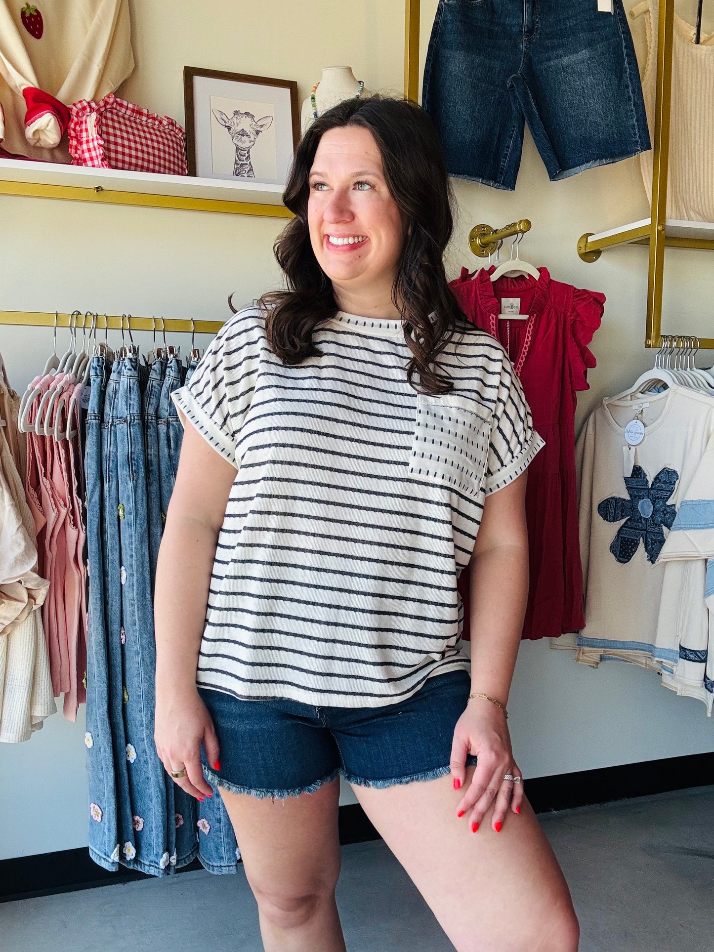 Maritime Navy Stripe Pocket Front Tee