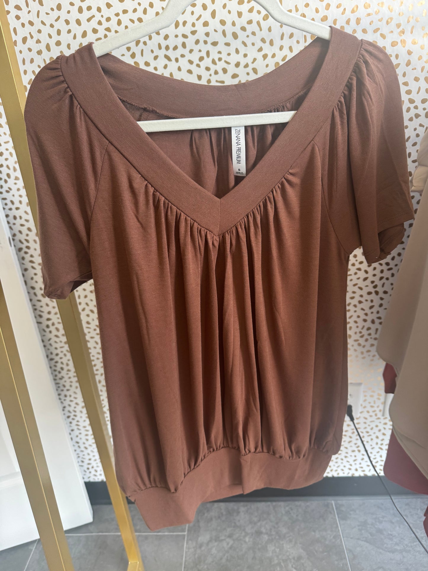 Light Brown Shirring Short Sleeve